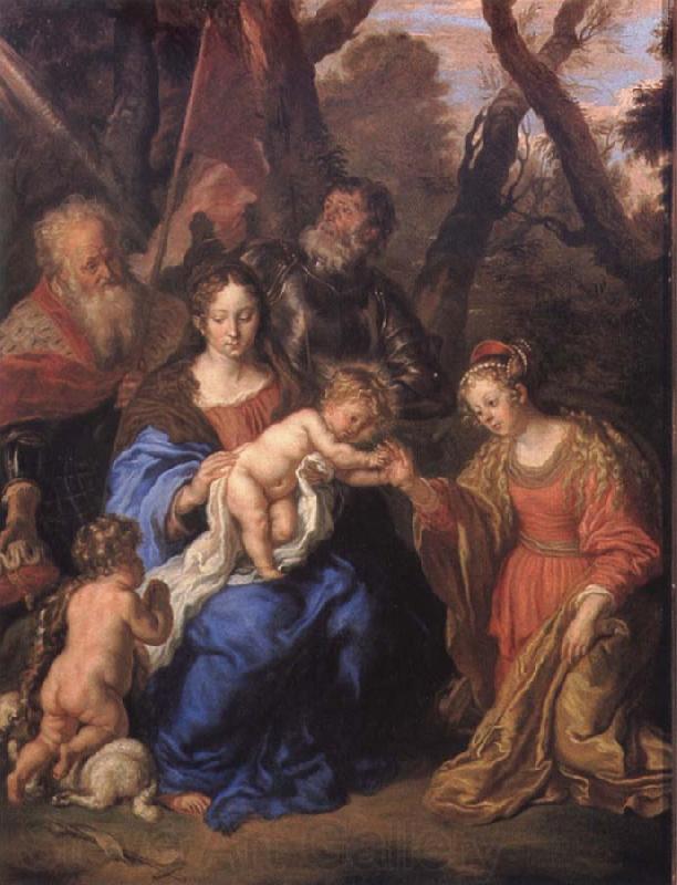 SANDRART, Joachim von The mystic marriage of St Catherine with SS Leopold and William France oil painting art